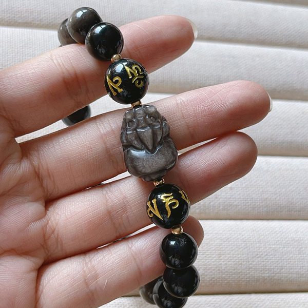 Natural Silver Stone Bracelet Men's Zodiac Anniversary Year Six Words Proverbs Beaded