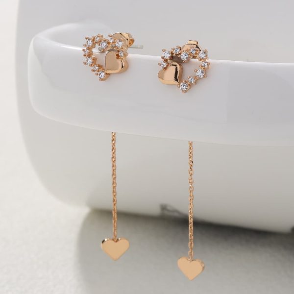 Korean Version Personality Thin Copper Micro Set Zircon Texture Long Tassel Love Ear Line Earrings