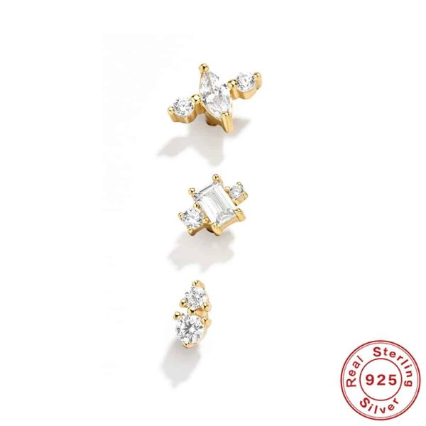 New S925 Sterling Silver Geometric Diamond Stud Earrings Set