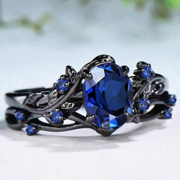 Couple Rings Gun Black Inlaid Navy Blue Rhinestone Ring Ins Ornament Female