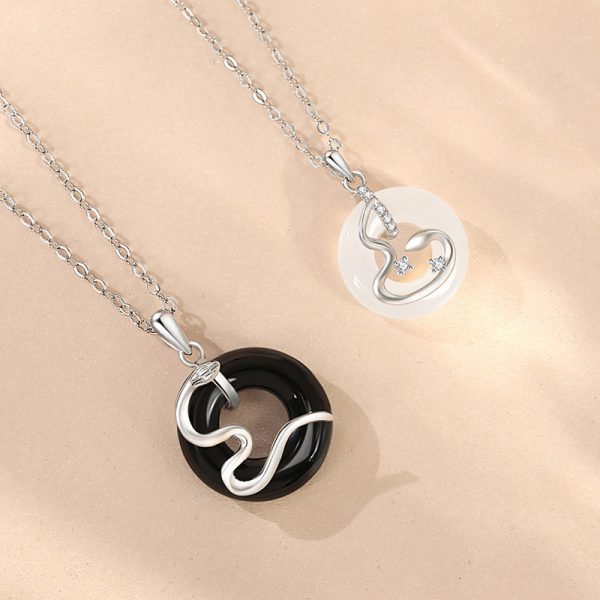 Sterling Silver Snake Couple Necklace New Chinese Style