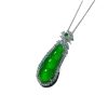 Silver Plated Inlaid Emerald Green Chalcedony Fu Dou Pendant Green Agate Women's Necklace