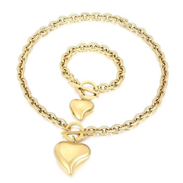 Titanium Steel Heart OT Buckle Necklace Women's Jewelry Set