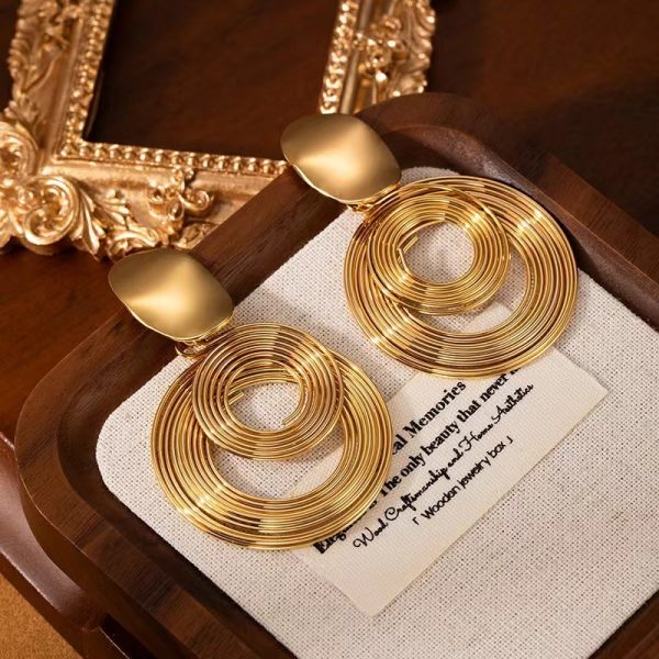 Retro Exaggerated Multi-circle Winding Personality Fashion Titanium Steel Earrings