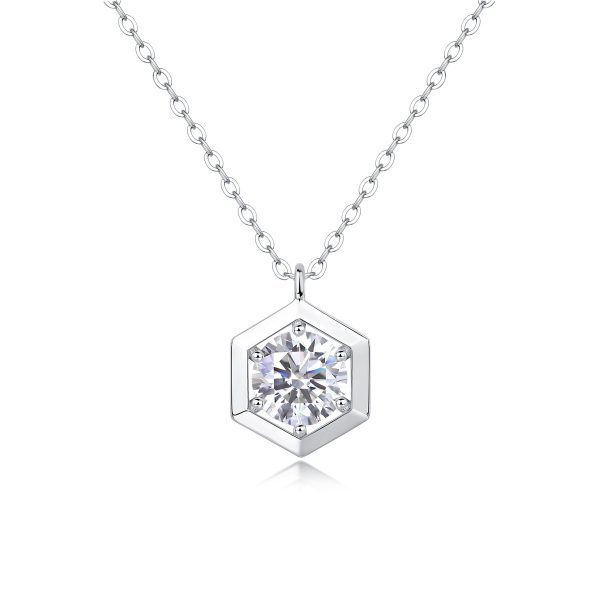 Silver Necklace Moissanite Geometric Pendant Fashion