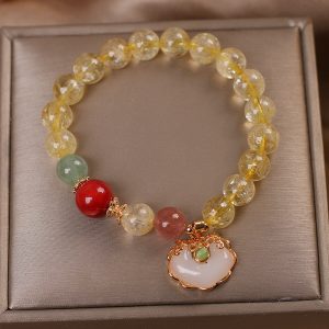 Natural Citrine Jade Ruyi Pendant Bracelet For Women