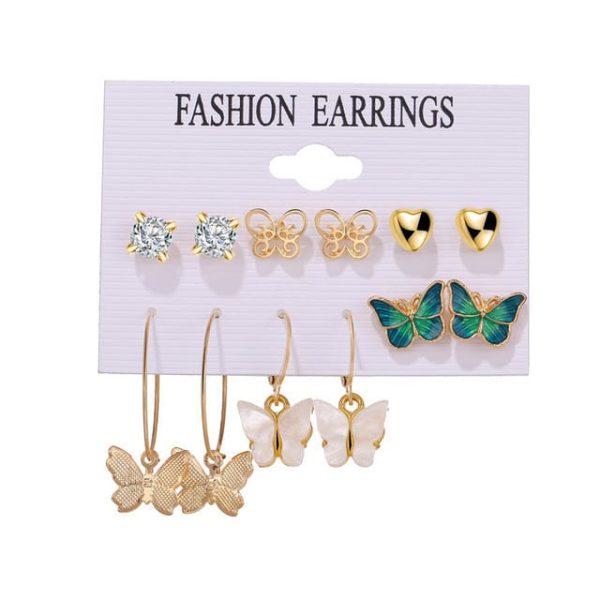 Women's Jewelry Fashion Personality Pearl Butterfly Ear Studs 5-Piece Set