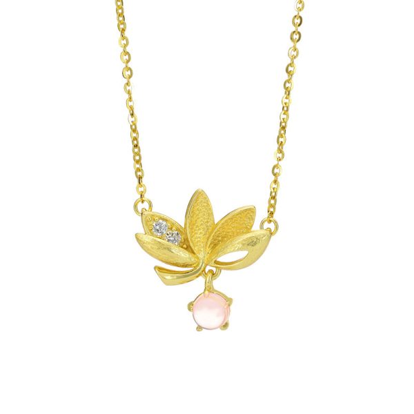 Pink Crystal Necklace Women's Sterling Silver Lotus
