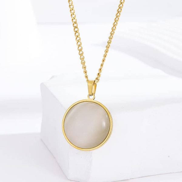 Titanium Steel Round Crystal Pendant Women's Necklace