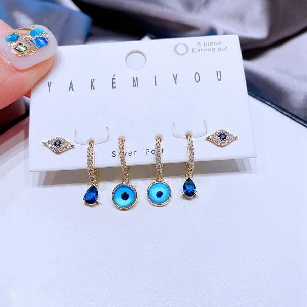 Fashion Personality Blue Water Drop Demon Eye Ear Buckle 6-piece Set