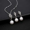 Simple Pearl Diamond Hemp Flowers Chain Earrings Necklace Jewelry Set