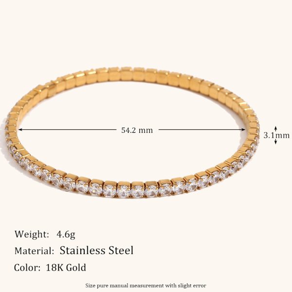 Simple And Light Luxury Stainless Steel Plated 18K Gold Elastic Zircon Bracelet Ornament