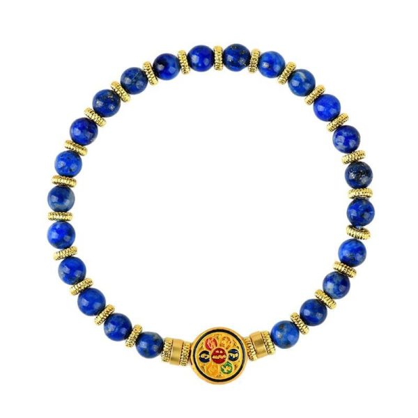 Natural Emperor Lapis Lazuli Six-word Mantra Single Ring Bracelet