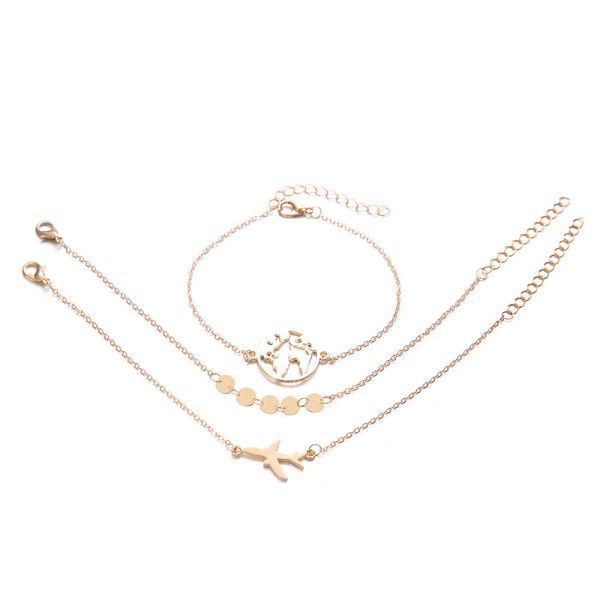 European And American Bohemian Aircraft Map Charm Bracelet 3-piece Set For Women