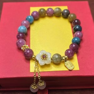 Peach Blossom Natural Color Tourmaline Bracelet For Women