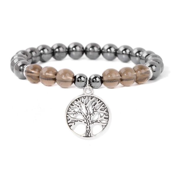 Natural Stone Bead Elastic Bracelet Tree Of Life Pendant