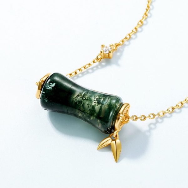 Natural Green Moss Stone Bamboo Necklace