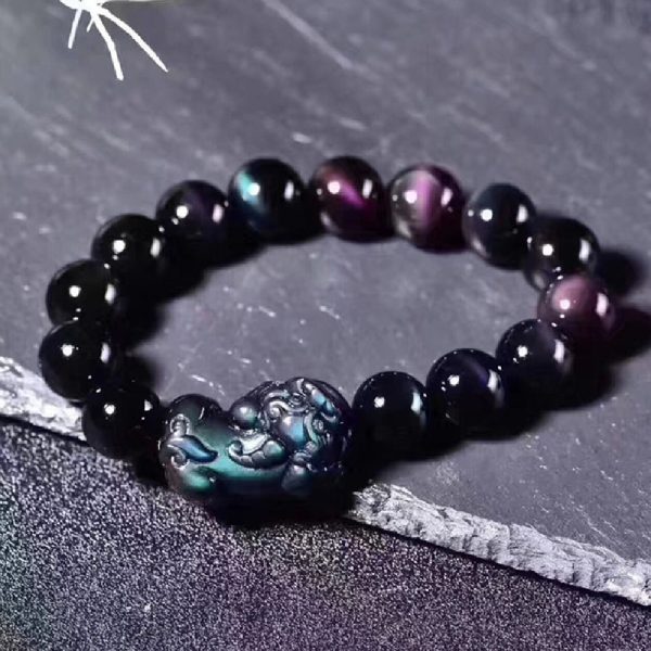 Natural Ice Color Eye Obsidian Bracelet