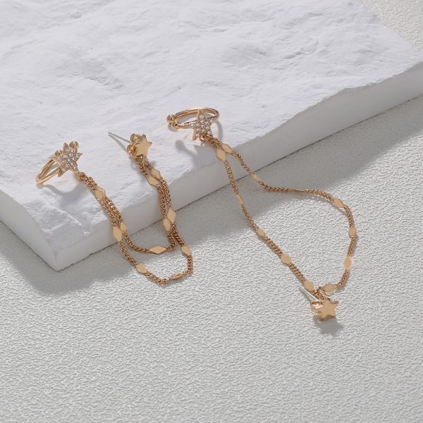 Ear Bone Clip Ear Line Integrated Long Tassel Earrings Micro Set Zircon Five Pointed Star Earrings Ear Clip Jewelry