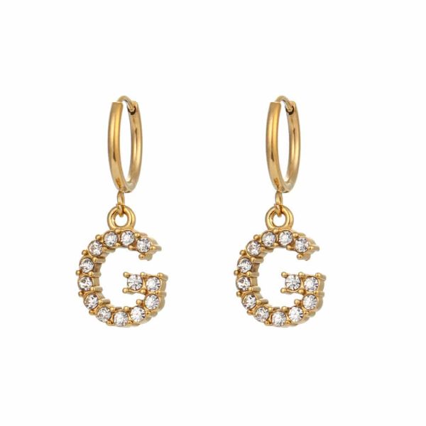 18K Gold Plated Micro Set Zircon Letter Earrings For Women