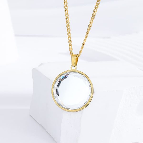 Titanium Steel Round Crystal Pendant Women's Necklace