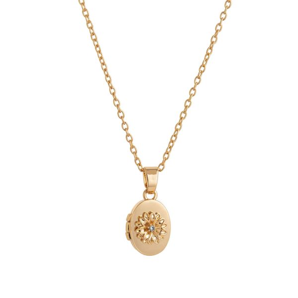 Oval Birth Flower Birthstone Photo Frame Necklace
