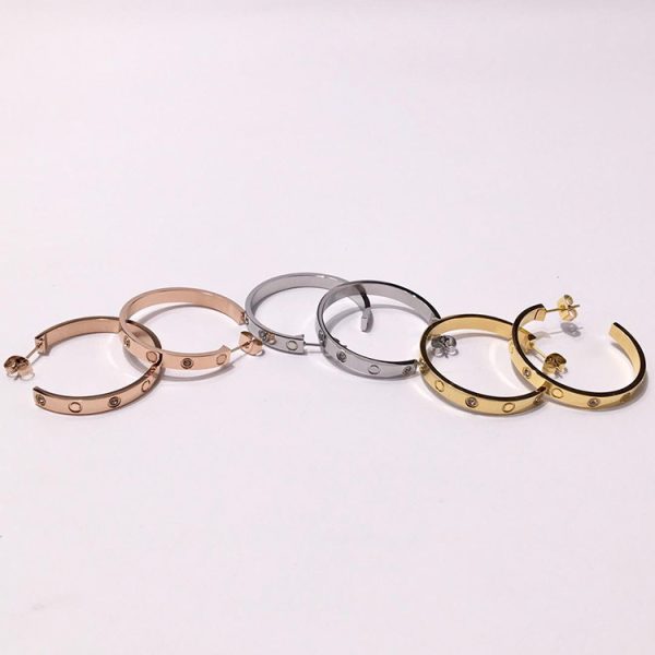 Exquisite Screw C Shape Large Circle Titanium Steel Stud Earrings