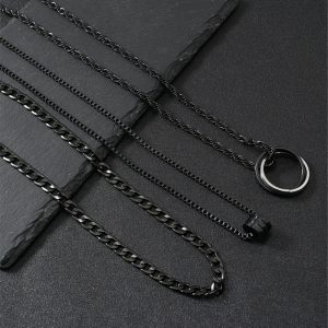 Stainless Steel Necklace Three-dimensional Cylindrical Ring Buckle Titanium Steel Necklace Suit
