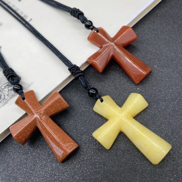 Natural Stone Christmas Gift Agate Woven Semi-precious Stone Cross Necklace