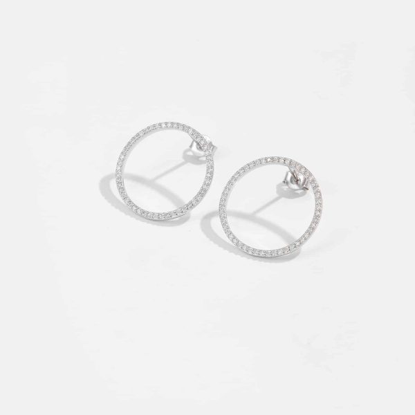 Simple Retro S925 Sterling Silver Rhinestone Zircon Circle Ear Studs