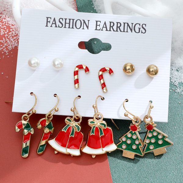 Christmas Snowman Cane Stud Earrings Combination Set