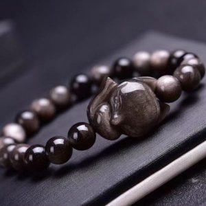Obsidian Fox Single Ring Bracelet For Women