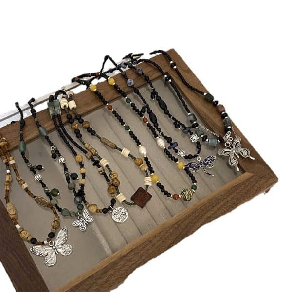 Natural Beaded Stone Butterfly Necklace