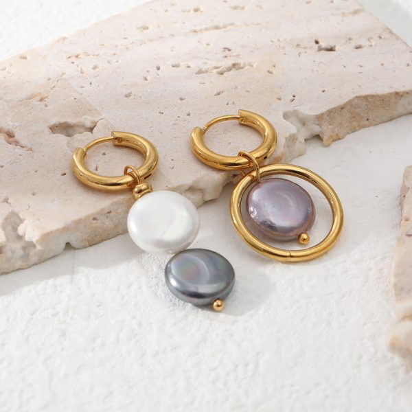 Asymmetric Plating Openwork Circle Stitching Natural Stone Earrings