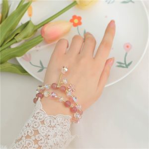 Simple Strawberry Quartz Zircon Bracelet For Women