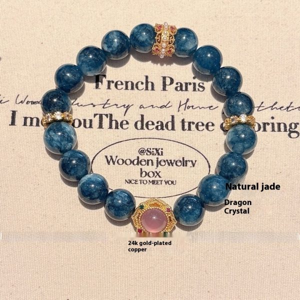 Real Gold Electroplating Natural Jade Stone Dragon Crystal Placer Gold Bracelet