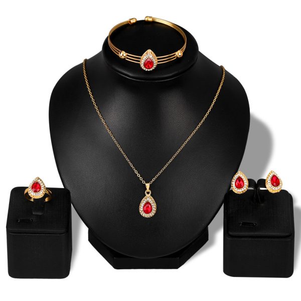 Necklace Set Exquisite Alloy Multi-color Water Drop Necklace Earrings Jewelry Four-piece Set