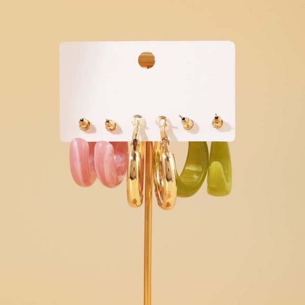 3Pairs Of Green Acetate Earrings Set