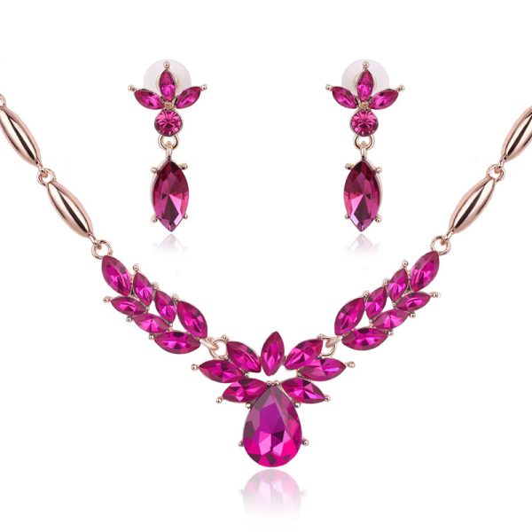 Fashion Necklace And Earrings Two-Piece Set With Diamond 3 Color Jewelry Set