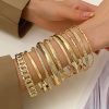 Ethnic Style Alloy Retro Wide Gold Glossy Wristband Bracelet 10 PCs Set