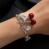 Cherry Alloy Peach Heart Bow Pendant Adjustable Bracelet