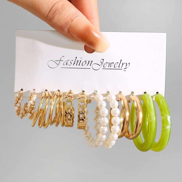 Creative Geometric Earrings Vintage Pearl Set