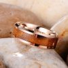 Hair 8mm Wood Leather Ugyen Ring Men's Tungsten Gold Jewelry