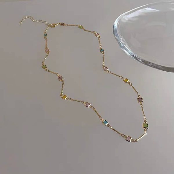 Square Color Fine Clavicle Chain Necklace Light Luxury