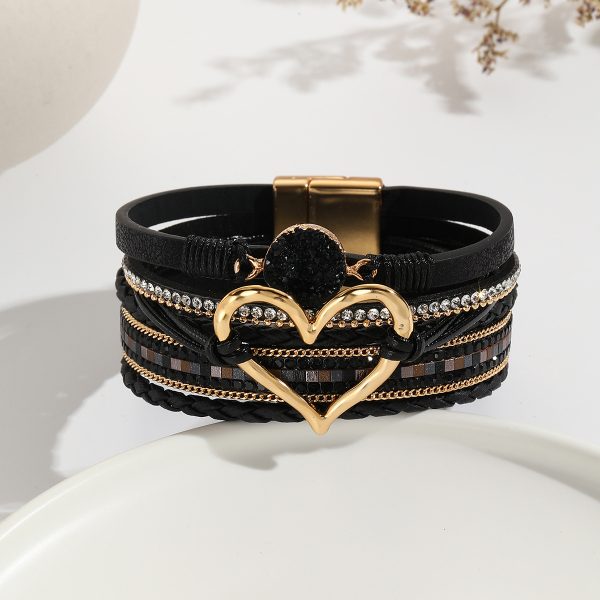 Leather Cord Bracelet Bohemian Multi-layer Rough Stone Love Jewelry For Girls