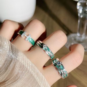 Simple Personality Mint Green Enamel Asterism Ring