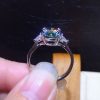 3 Karat Eight Hearts And Eight Arrows Plated PT950 Artificial Real Blue And Green Moissanite Open Ring
