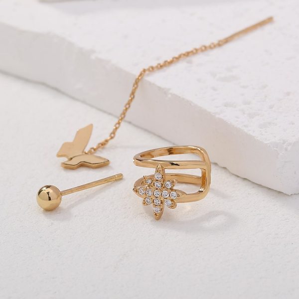 Personality Design Feeling Earrings Inlaid Diamond Awn Star Ear Bone Clip Set Female, Fashion Butterfly Tassel Earrings