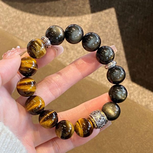 Women's Tigereye Silver Stone Double Bracelet