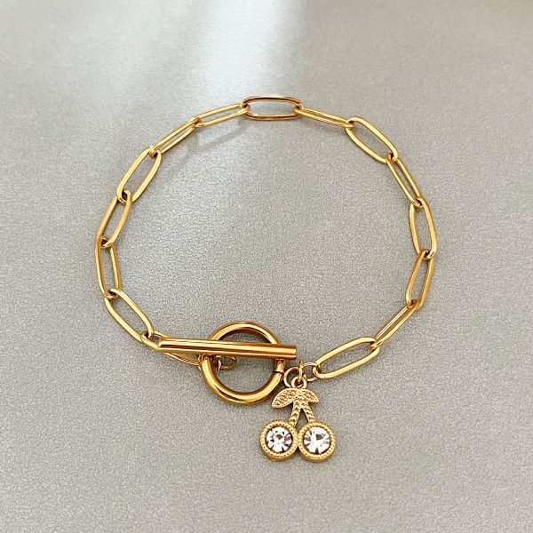 New Diamond Fruit Cherry Pendant Bracelet Clip OT